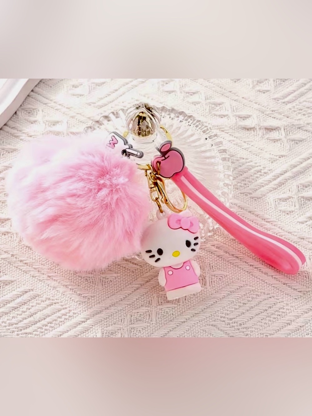 Pink Hello Kitty Pom Pom Keychain Wristlet